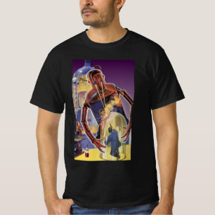 Camiseta Robô de Ficção Científica Vintage com Olhos de Fei