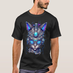 Camiseta Robô de Gato Gráfico Futurista 1