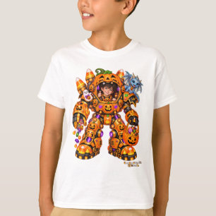 Camiseta Robô de Halloween com Fantasia Mecânica de Abóbora