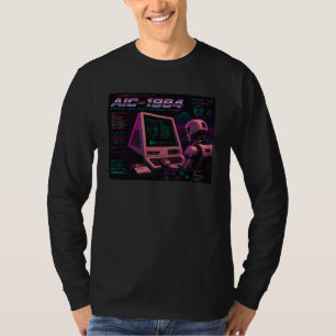 Camiseta Robô de IA Futurista Retro Computador Vaporwave Ne