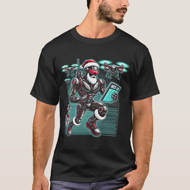 Camiseta Robô de Papais noeis com Força AI com Drones e L d (Frente)