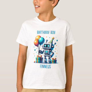 Camiseta Robô de Pixel de Garoto de Aniversário Personaliza