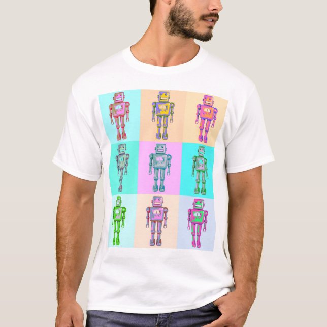 Camiseta Robô de Pop retrô v4 (Frente)