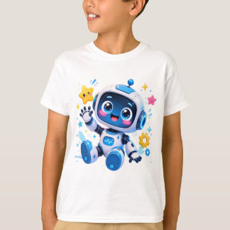 Camiseta Robô Espacial de Desenho Animado Fofo