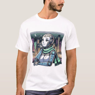 Camiseta Robô feminino vestindo cachecol