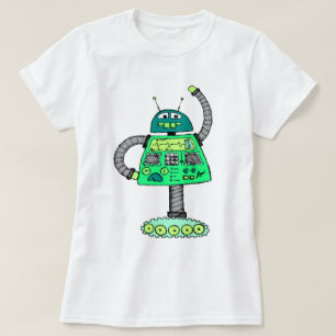 Camiseta Robô Frankie, verde em branco