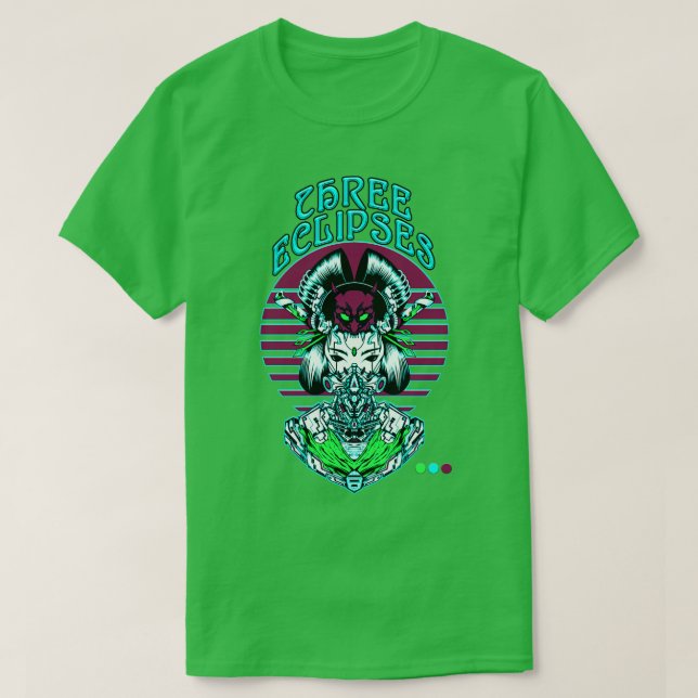 Camiseta Robô Humanoide Japonês Geisha Synthwave Hannya F (Frente do Design)