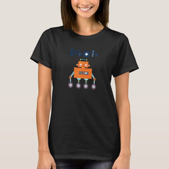 Camiseta Robô Laranja Com Quatro Rodas (Frente)