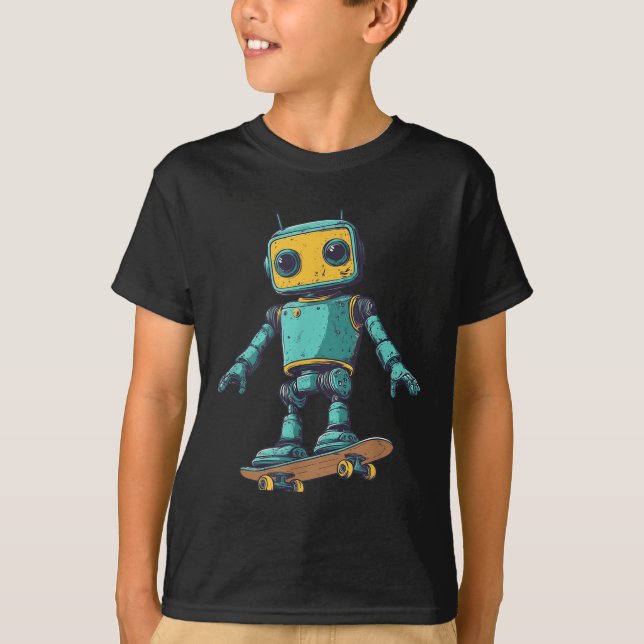 Camiseta Robô legal De Patinação Com Costume De skate (Frente)