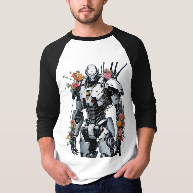 Camiseta Robô Mecânico Com Flores (Frente)
