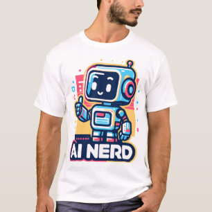 Camiseta Robô Nerd de IA Retro