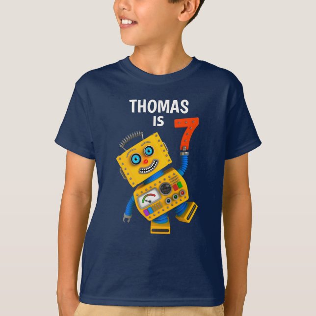 Camiseta Robô personalizável de 7 aniversário de 7 anos (Frente)