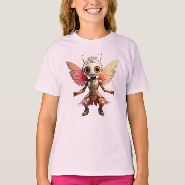 Camiseta Robô Pixie Dançante Coral Dourado Fofo (Frente)