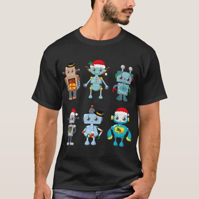 Camiseta Robô Pjx Natal Para Crianças Papais noeis Robô T-S (Frente)