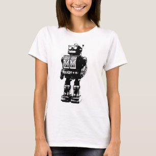 Camiseta Robô preto e branco do vintage
