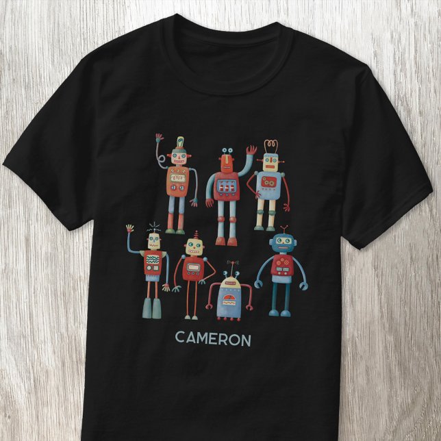 Camiseta Robô Retroativo Divertido Personalizado (Fun retro robot personalized custom name t-shirt)