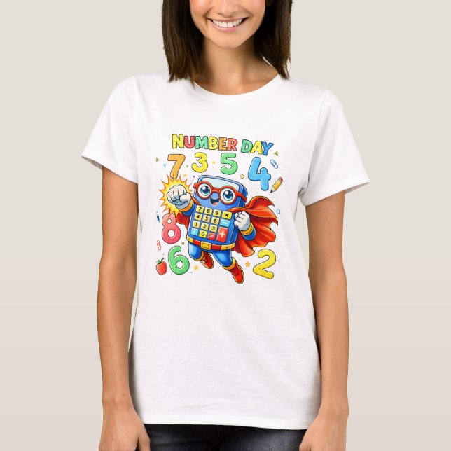 Camiseta Robô Super-Herói Números Matemáticos Fofo (Frente)