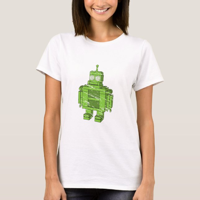 Camiseta Robô verde retro com riscos (Frente)
