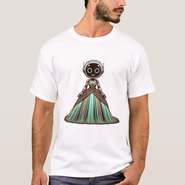 Camiseta Robô vestindo um ornamentado brilhante. (Frente)