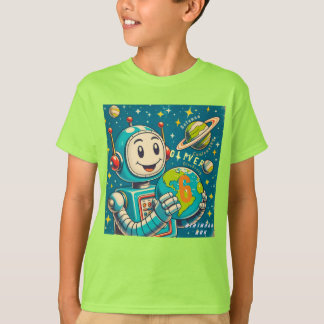 Camiseta Robô Vintage no Espaço Ciência Curiosidade Descobe