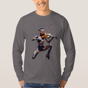 Camiseta Robô Violinista Futuralista - Camisa-T de Longa Fo