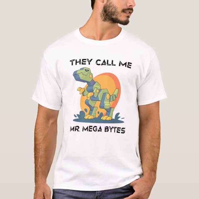 Camiseta Robôs - Chamam-Me Sr. Mega Bytes - Dinossauro - (Frente)