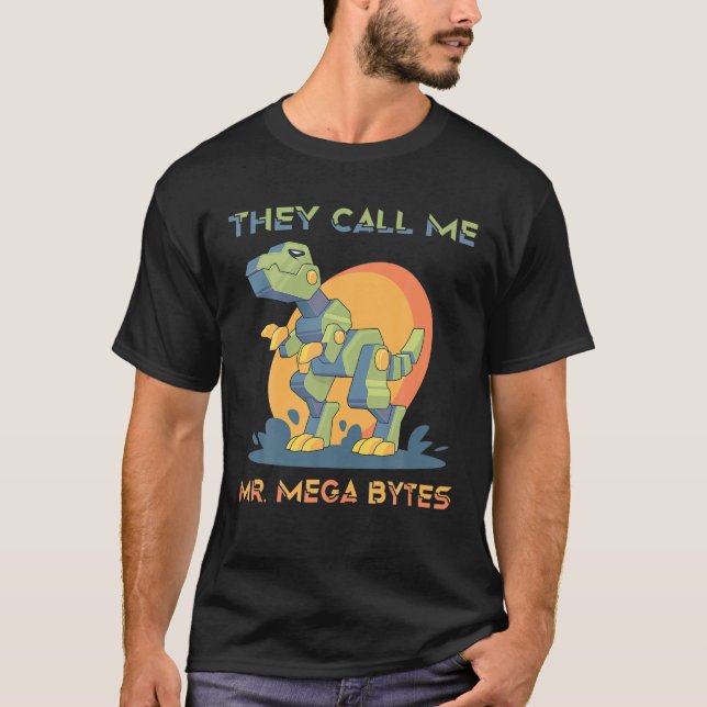 Camiseta Robôs - Chamam-Me Sr. Mega Bytes - Dinossauro - (Frente)