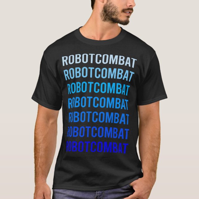 Camiseta Robôs de Combate de Texto Azul (Frente)