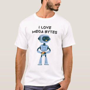 Camiseta Robôs - Eu Amo Mega Bytes - Pizza - Cientista - E
