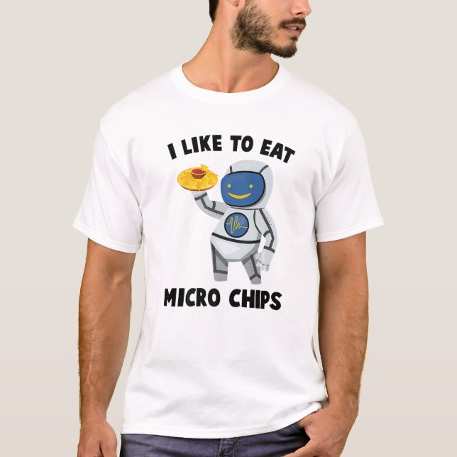 Camiseta Robôs - Eu Gosto De Comer Micro Chips - Nachos - E (Frente)