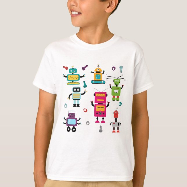 Camiseta Robôs Multicoloridos Bonitos — Padrão Robô Para Cr (Frente)
