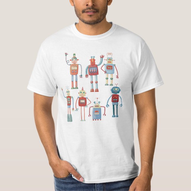 Camiseta Robôs Retroativos do Estilo 1950 (Frente)