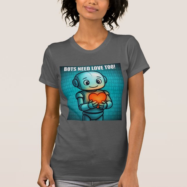 Camiseta Robôs Também Precisam de Amor - Cinza Asfalto Femi (Frente)