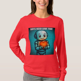 Camiseta Robôs Também Precisam de Amor - Manga Longa Vermel