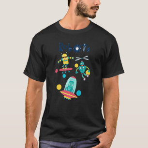 Camiseta Robôs Voando No Espaço Exterior
