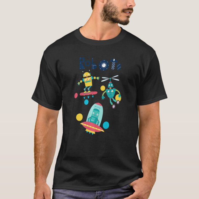 Camiseta Robôs Voando No Espaço Exterior (Frente)