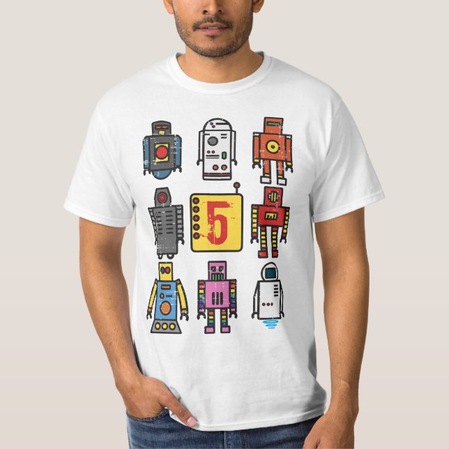 Camiseta Robot 5th Birthday - Retro Robotics with number fi (Frente)