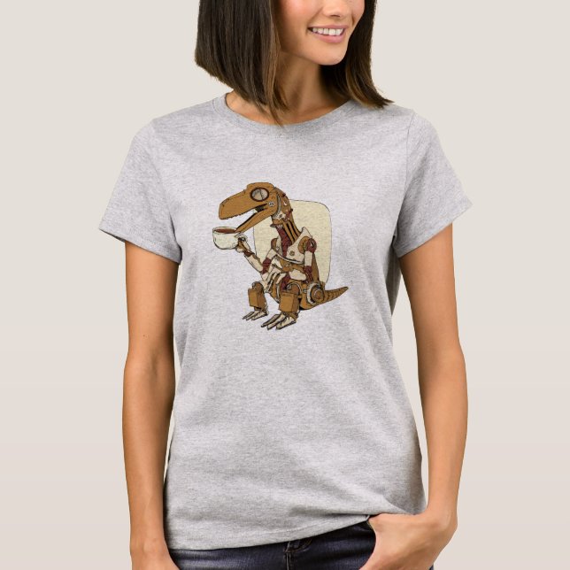 Camiseta Robot Dinosaur Drinking Coffee  T-Shirt (Frente)