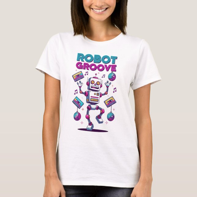 Camiseta Robot Groove – Retro 80s Dance Vibes T-Shirt (Frente)