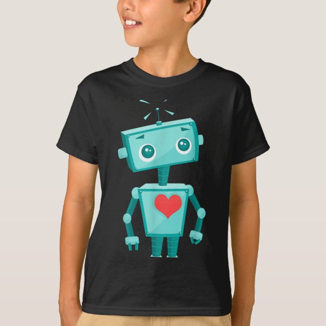 Camiseta Robot Heart Valentine's Day For Kids Girls  (Frente)