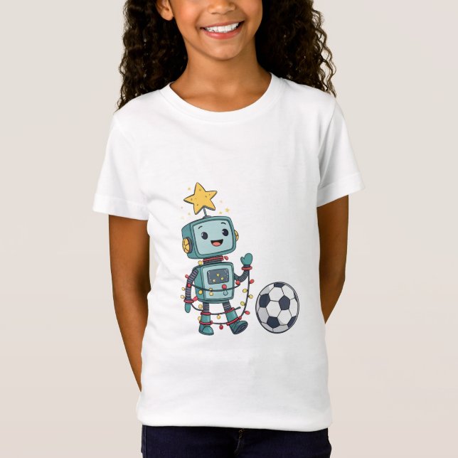 Camiseta Robot with Christmas lights playing soccer (Frente)