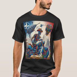 Camiseta Robotic Cowboy on a Colorful Psychedelic Motorcycl
