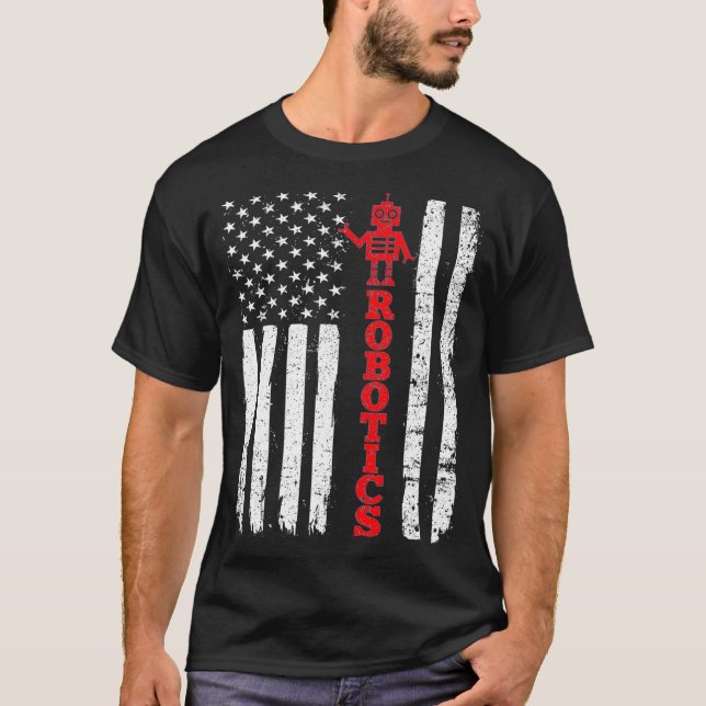 Camiseta Robótica USA American Flag Robots (Frente)