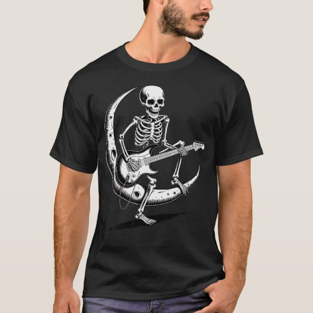 Camiseta Roca no Esqueleto da Lua Rock And Roll (Frente)