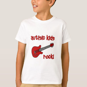 Camiseta Rocha autística dos miúdos com guitarra (cores
