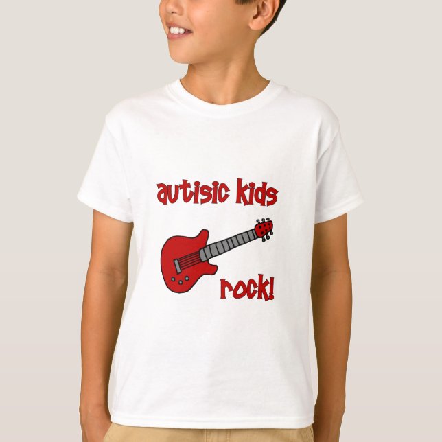Camiseta Rocha autística dos miúdos com guitarra (cores (Frente)