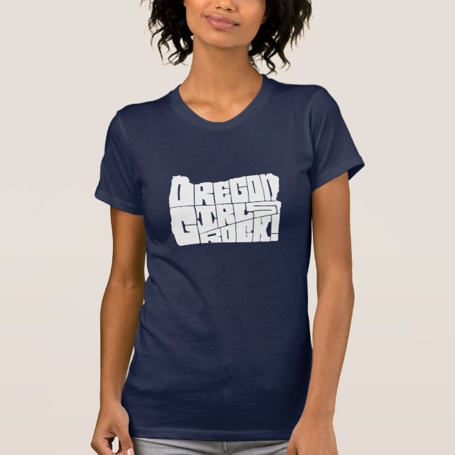 Camiseta Rocha das meninas de Oregon! (azuis marinhos) (Frente)