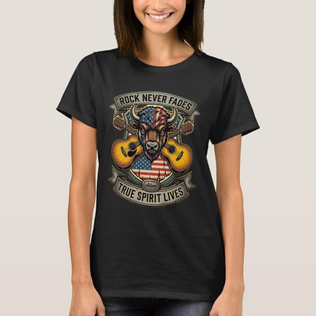 Camiseta Rocha Nunca Desvanece Verdadeiro Espírito Vive Búf (Frente)