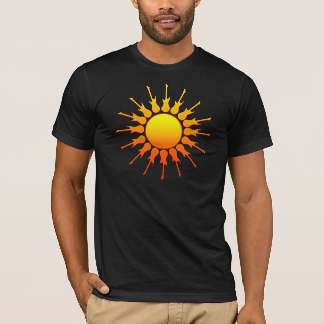 Camiseta Rocha solar, Sun com raios da guitarra com (Frente)