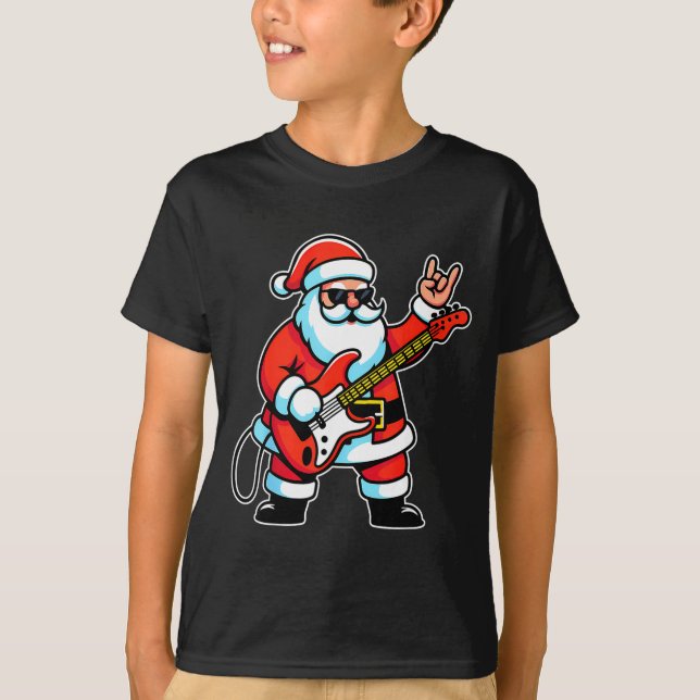Camiseta Rock &amp; Roll Christmas Santa Claus Guitar Playe (Frente)